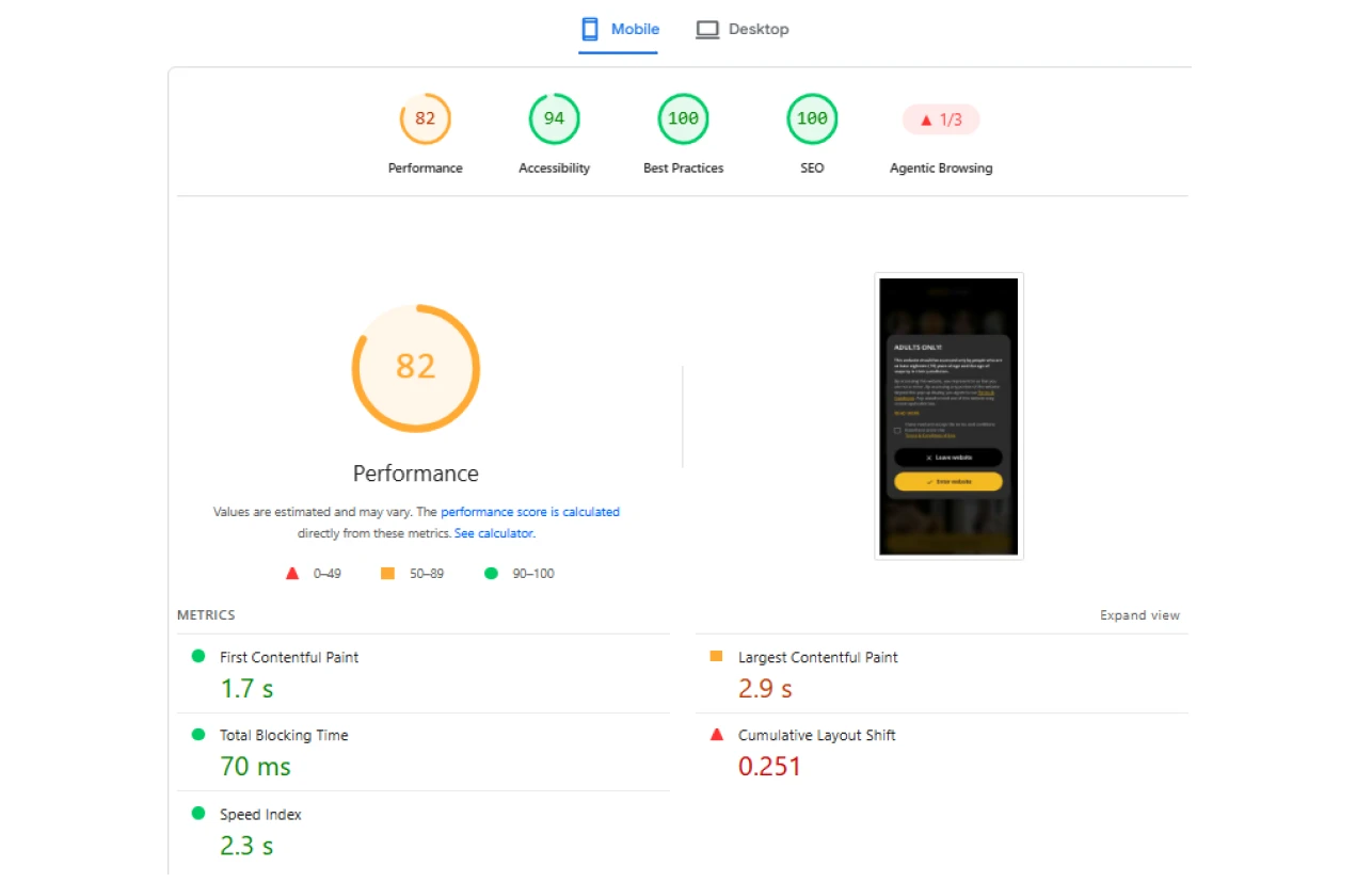 Tech Issue Resolved Escort Website Passed By Google Performance Tooll